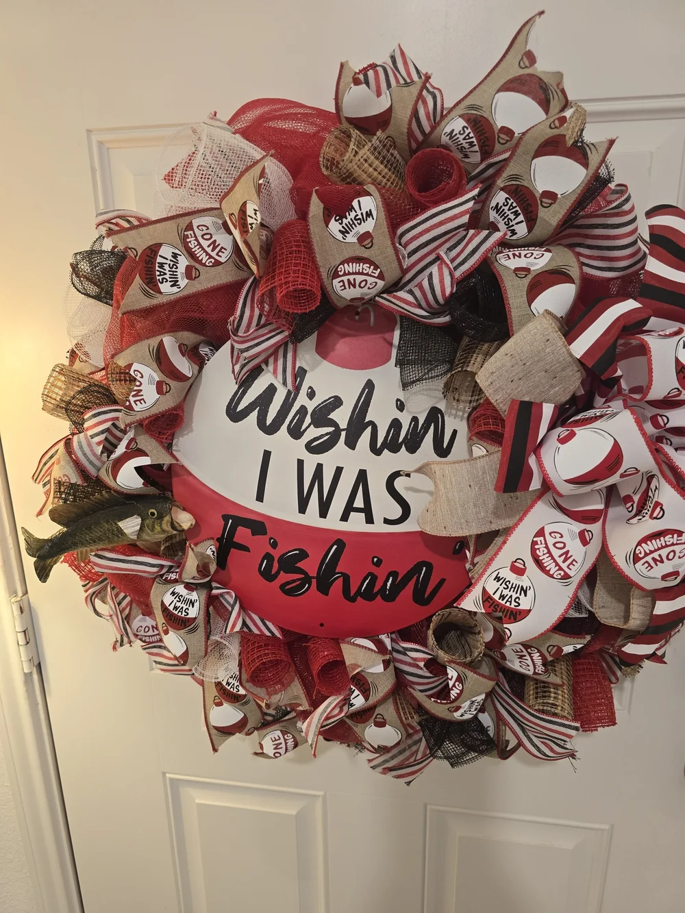 Wishin I Was Fishin Red Decorative Holiday Wreath
